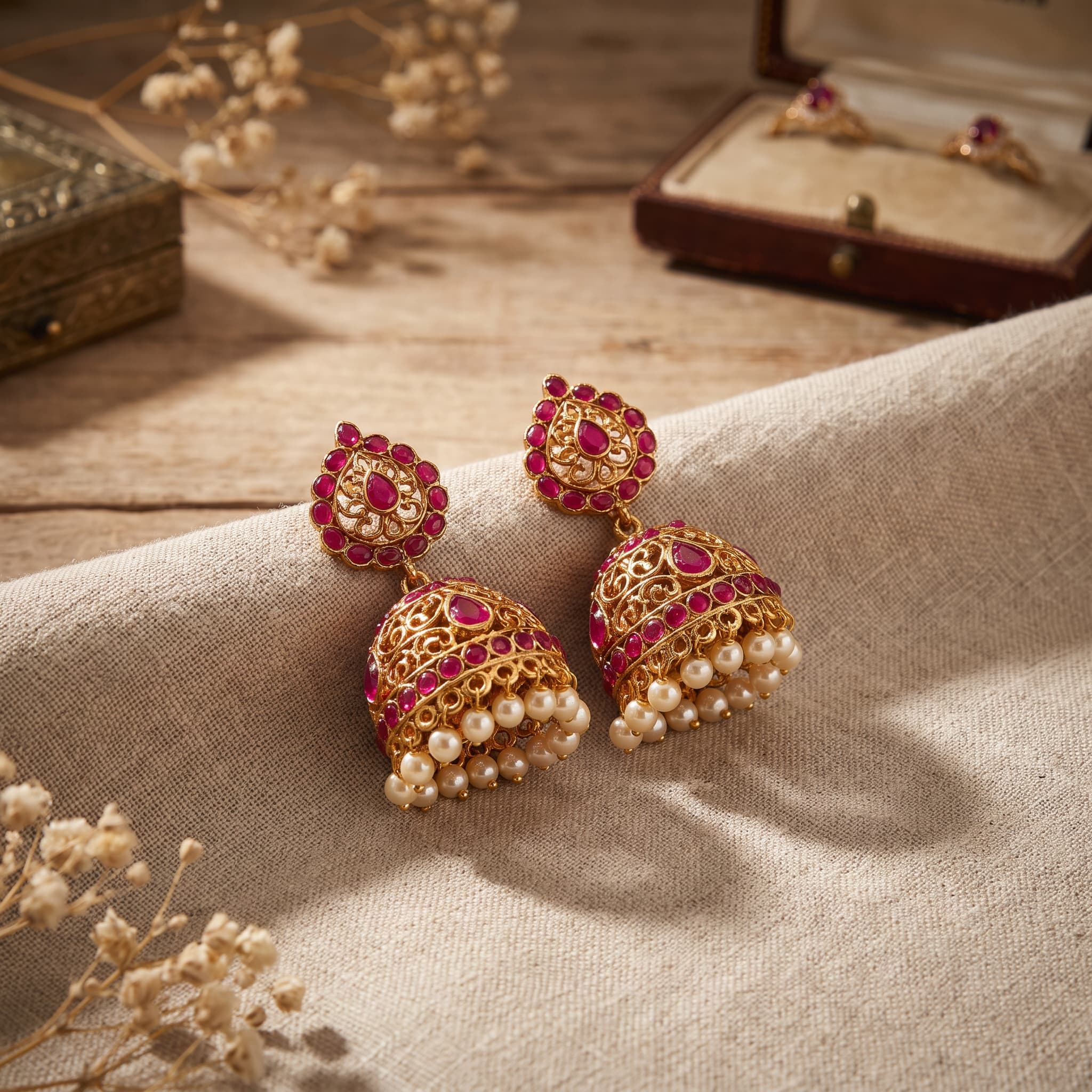 Jhumka Earrings · Ruby