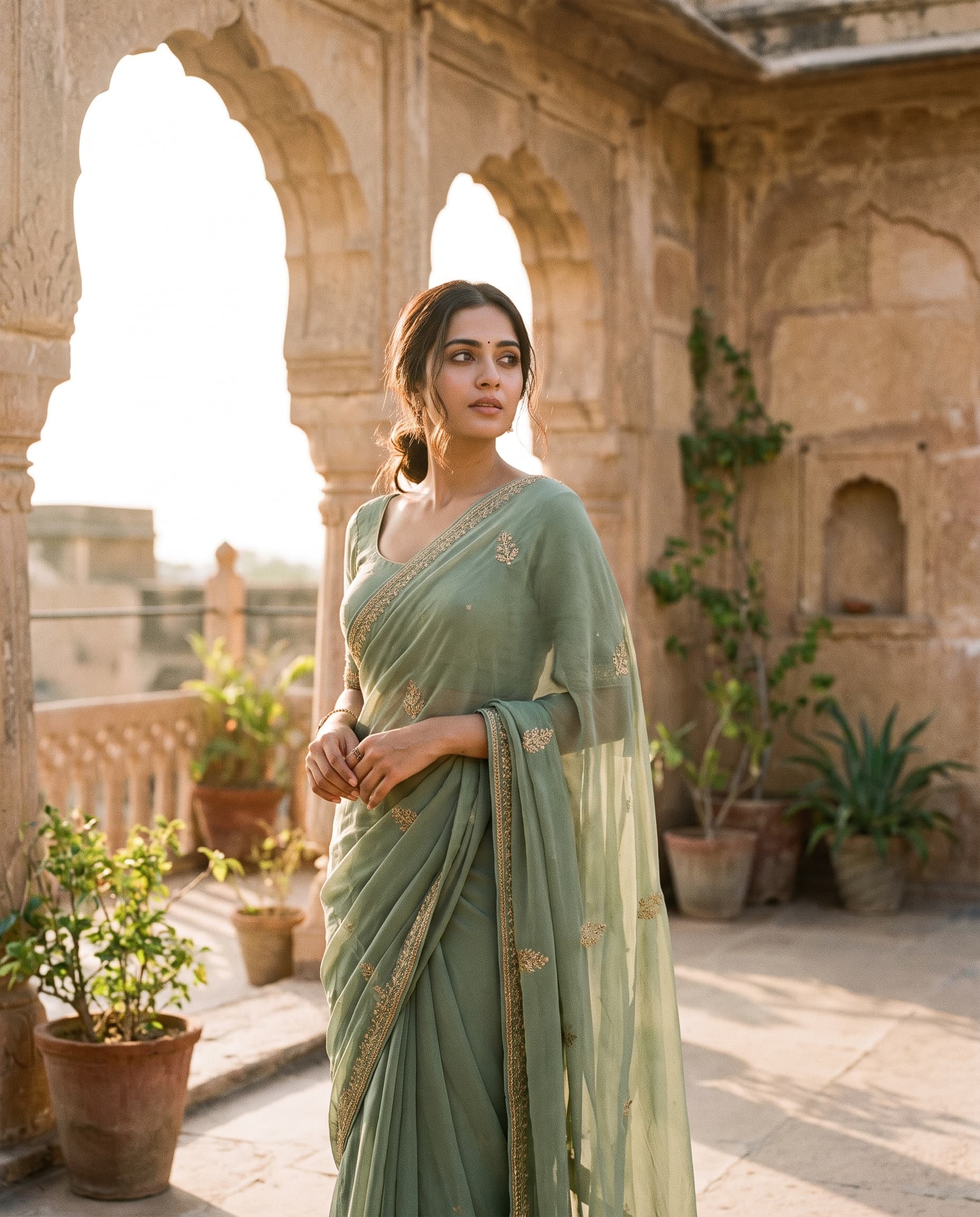 Linen Saree · Sage