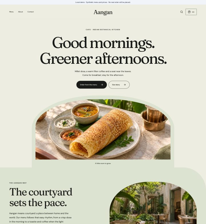 Aangan menu and storefront preview