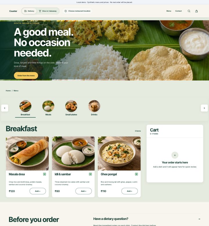 Counter menu and storefront preview