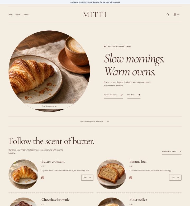 Mitti menu and storefront preview