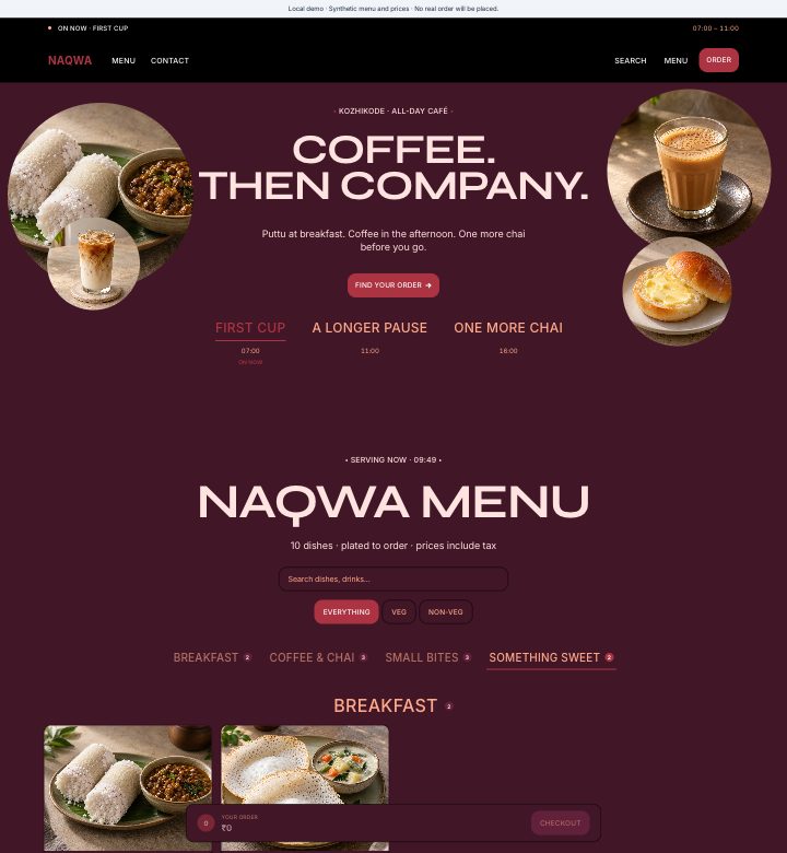 Naqwa menu and storefront preview