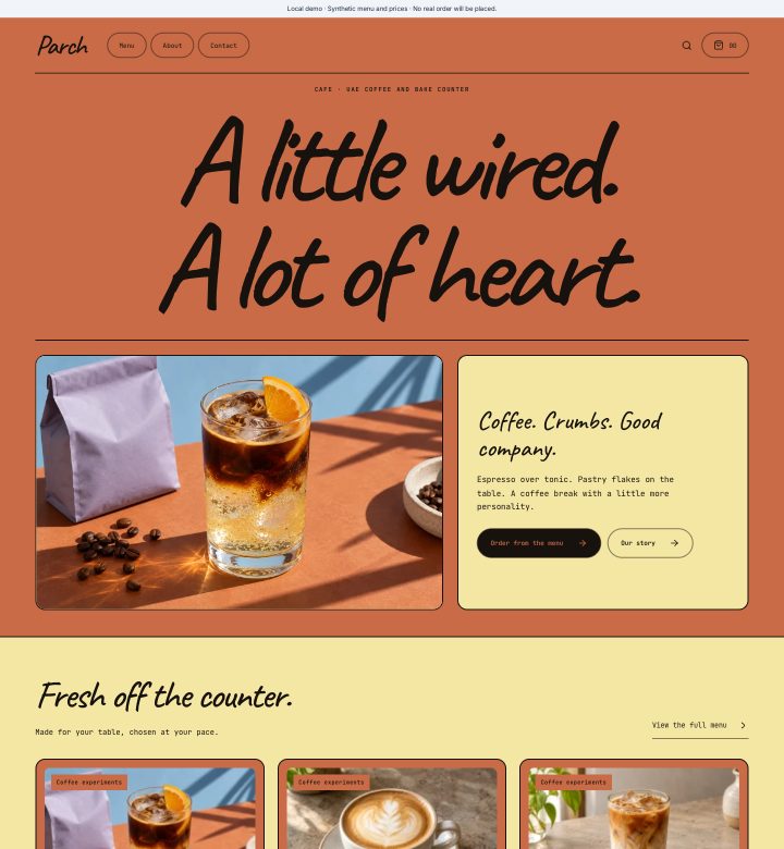 Parch menu and storefront preview