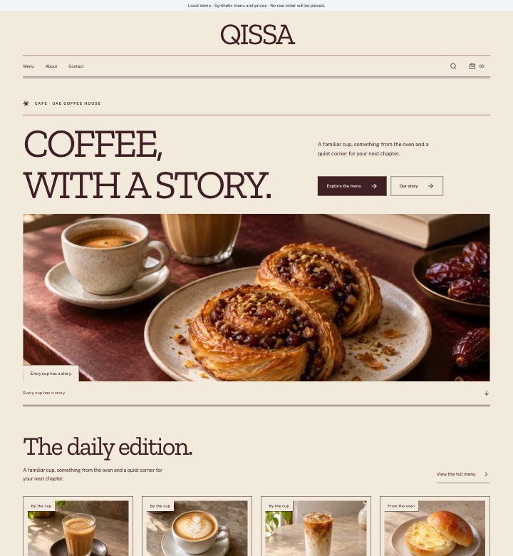 Qissa menu and storefront preview