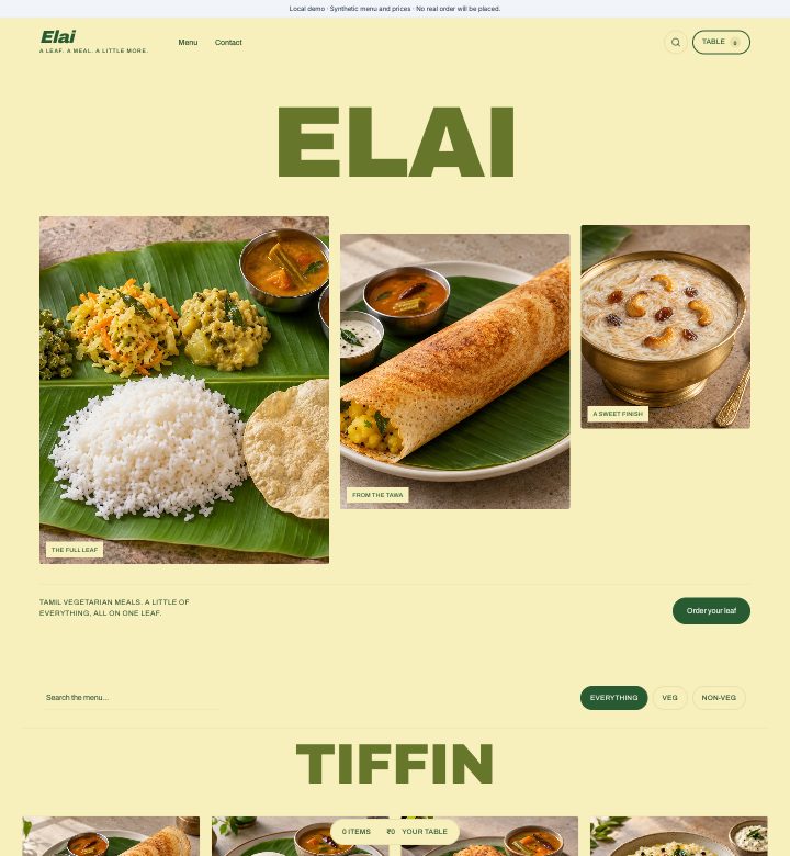 Elai menu and storefront preview