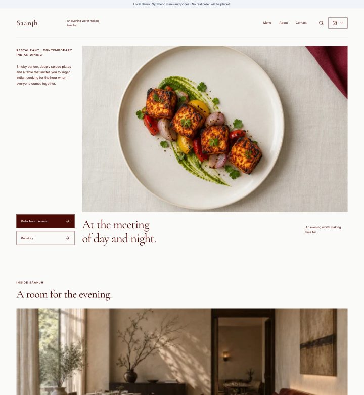 Saanjh menu and storefront preview