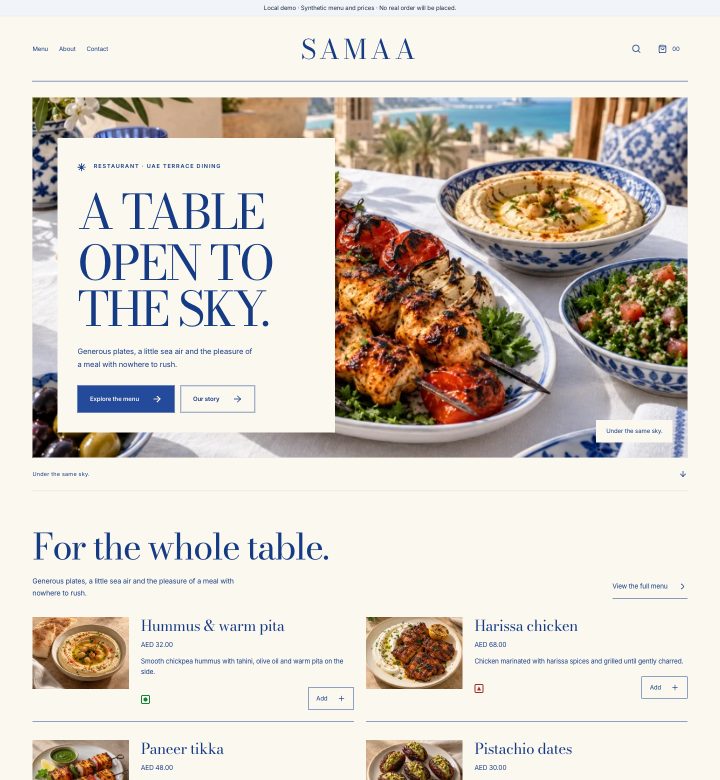 Samaa menu and storefront preview