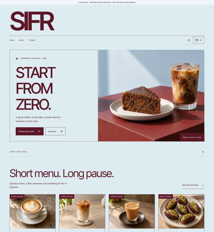 Sifr menu and storefront preview