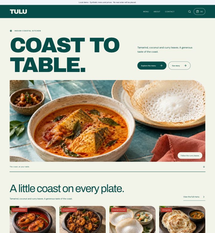 Tulu menu and storefront preview